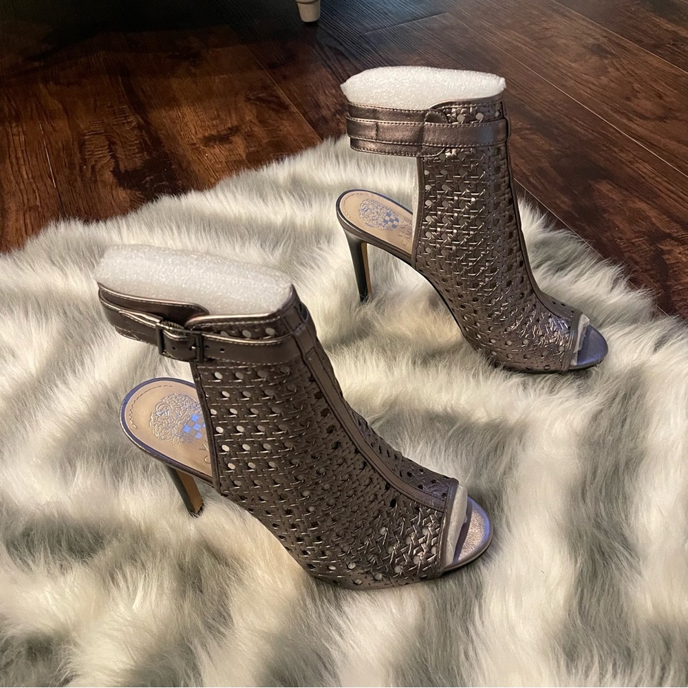 Vince Camuto Karsten Pewter Peep Toe High Heels